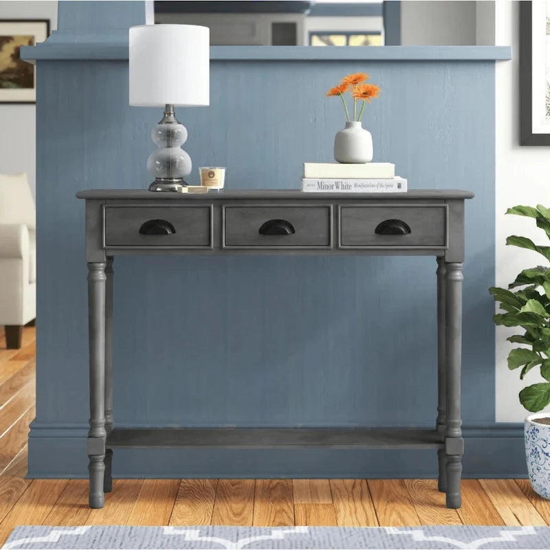 Table console de couloir Burlington en bois à 3 tiroirs