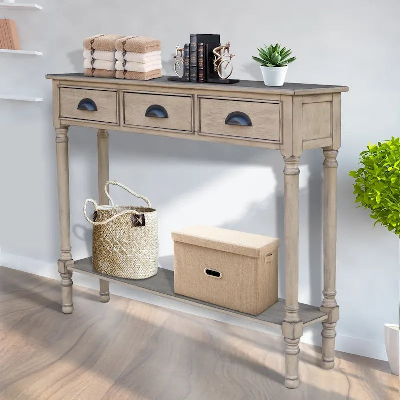 Table console de couloir Burlington en bois à 3 tiroirs
