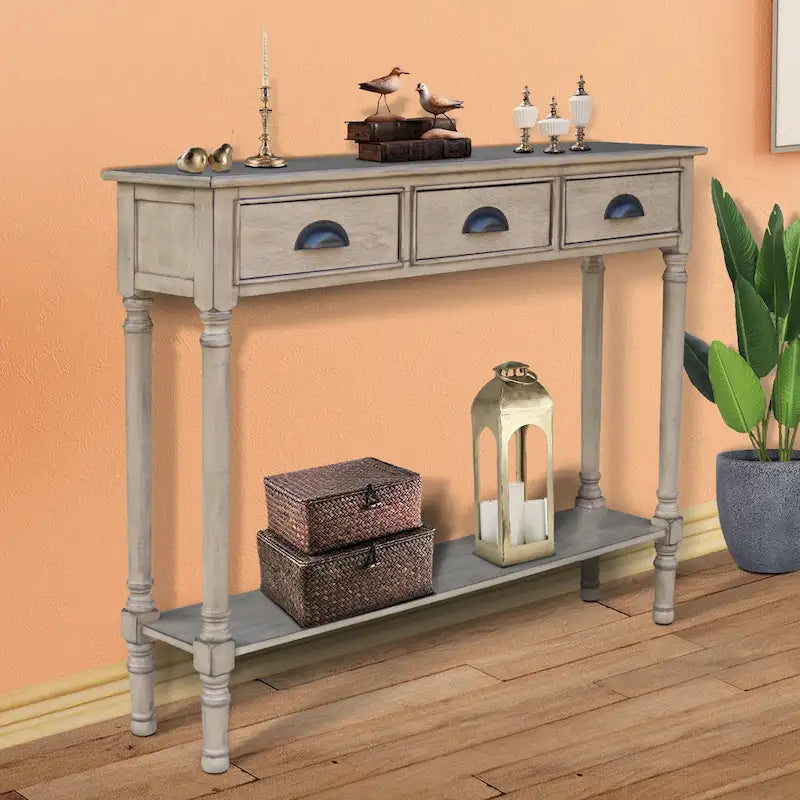 Table console de couloir Burlington en bois à 3 tiroirs