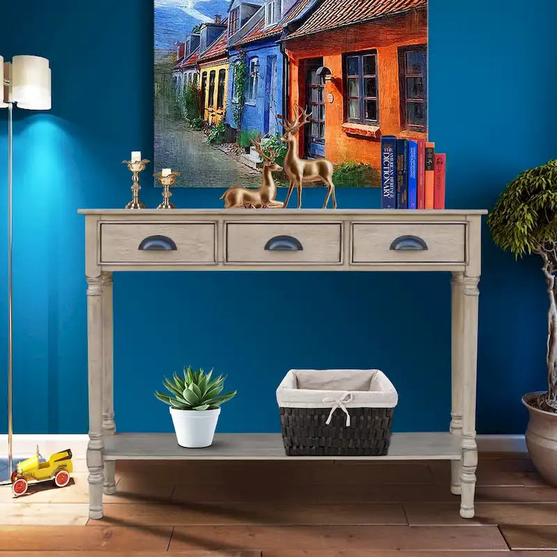 Table console de couloir Burlington en bois à 3 tiroirs