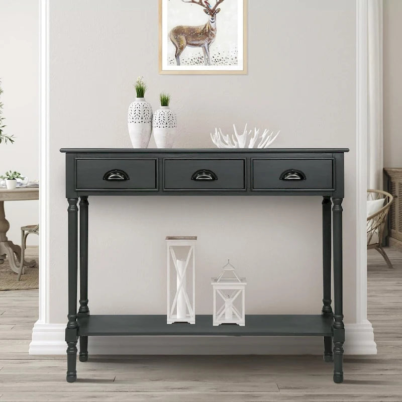 Table console de couloir Burlington en bois à 3 tiroirs