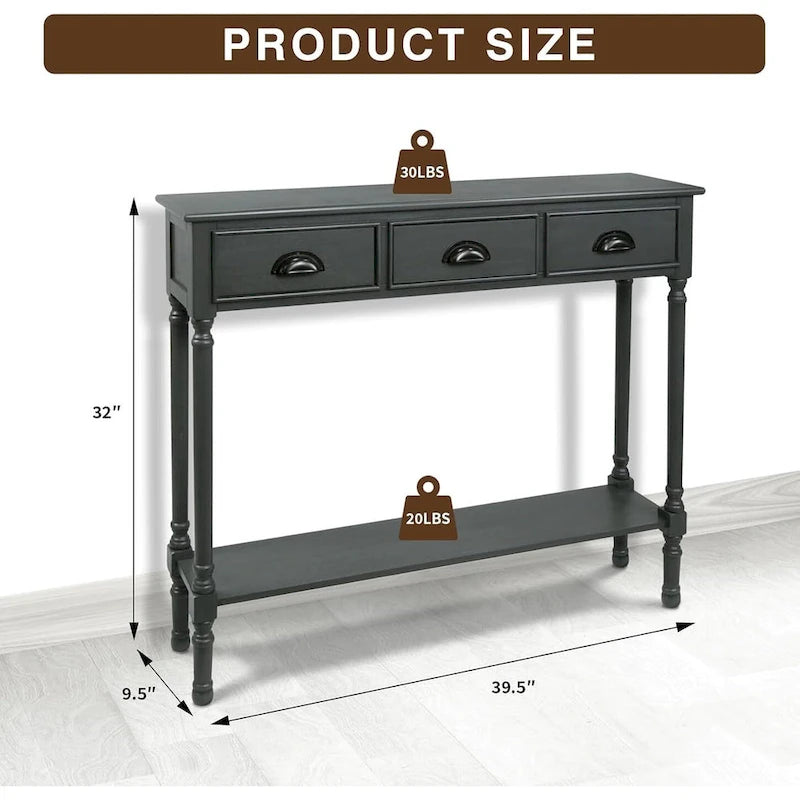 Table console de couloir Burlington en bois à 3 tiroirs
