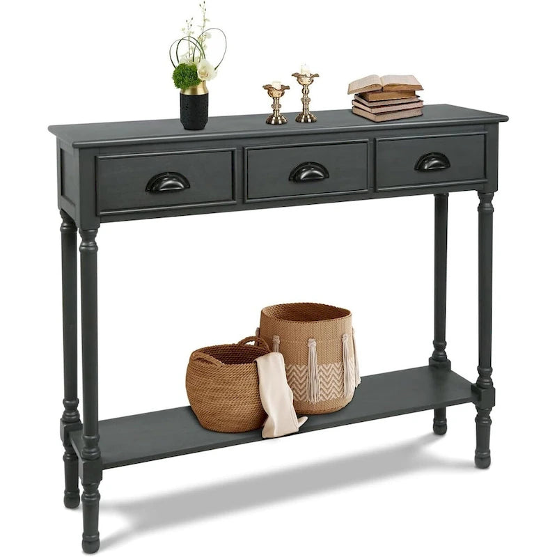 Table console de couloir Burlington en bois à 3 tiroirs