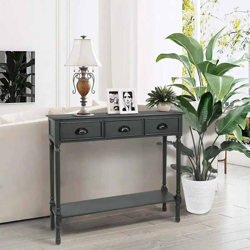 Table console de couloir Burlington en bois à 3 tiroirs