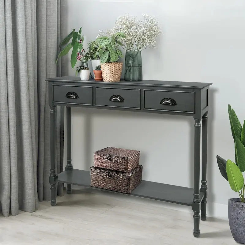 Table console de couloir Burlington en bois à 3 tiroirs