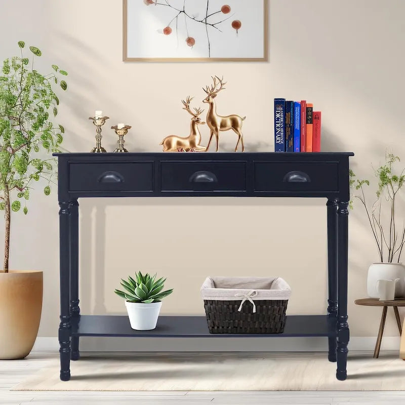Table console de couloir Burlington en bois à 3 tiroirs