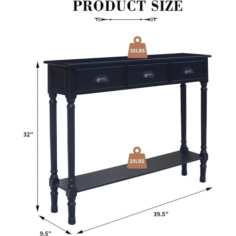 Table console de couloir Burlington en bois à 3 tiroirs