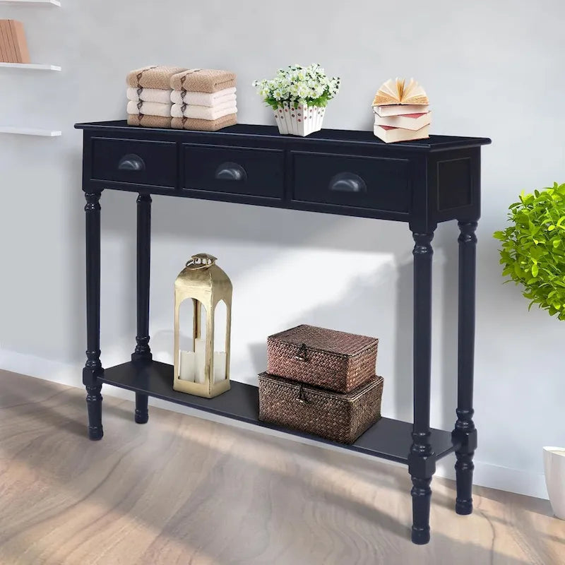 Table console de couloir Burlington en bois à 3 tiroirs