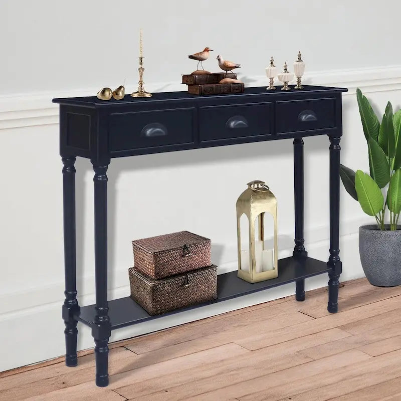 Table console de couloir Burlington en bois à 3 tiroirs