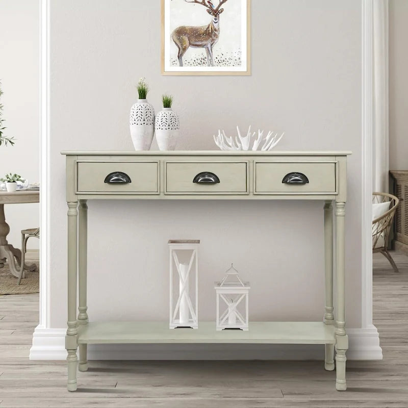 Table console de couloir Burlington en bois à 3 tiroirs