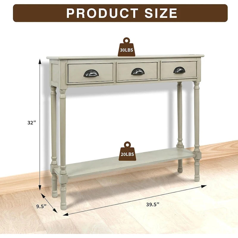 Table console de couloir Burlington en bois à 3 tiroirs