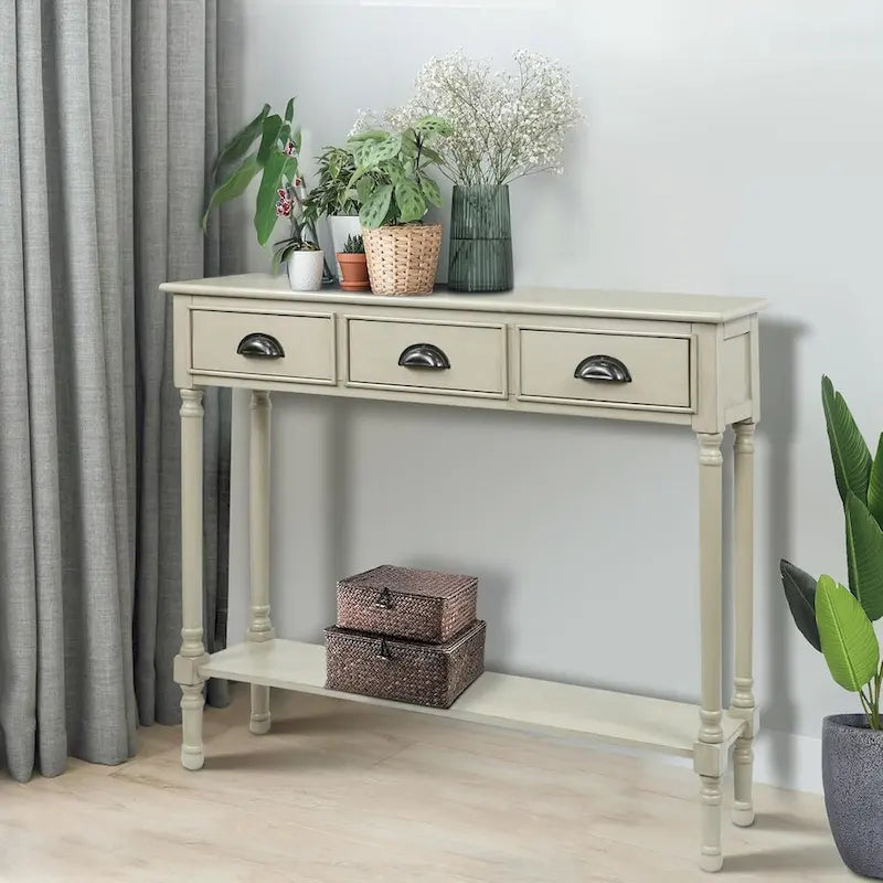 Table console de couloir Burlington en bois à 3 tiroirs