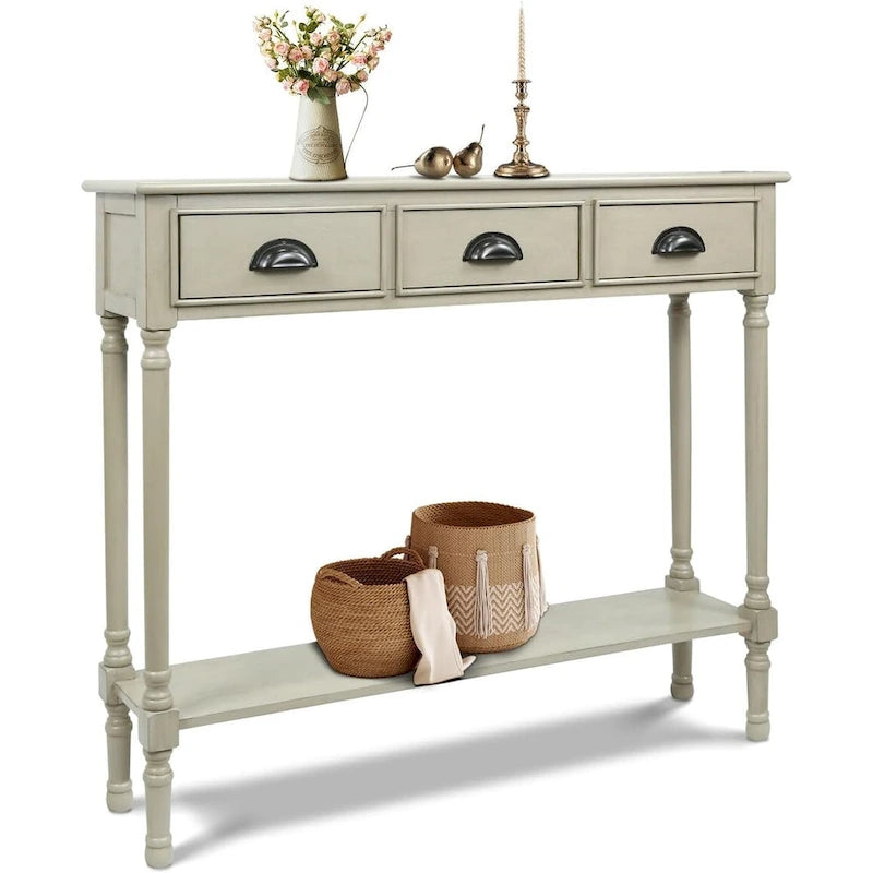 Table console de couloir Burlington en bois à 3 tiroirs