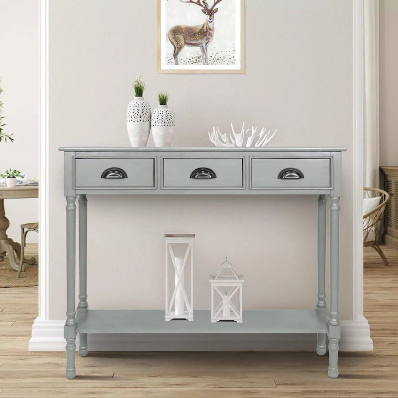Table console de couloir Burlington en bois à 3 tiroirs