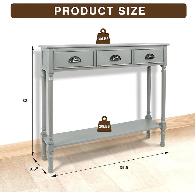 Table console de couloir Burlington en bois à 3 tiroirs