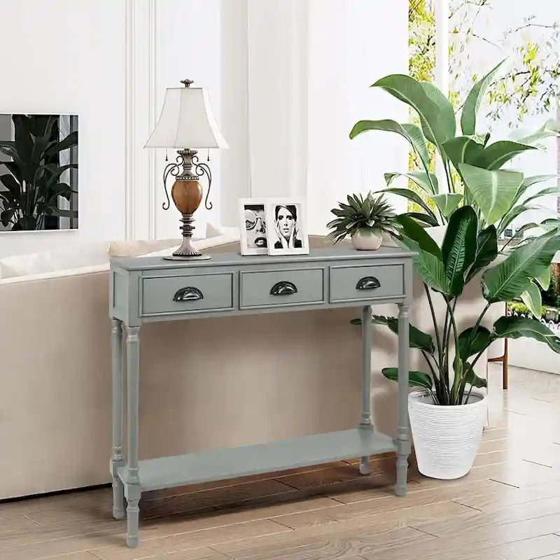 Table console de couloir Burlington en bois à 3 tiroirs