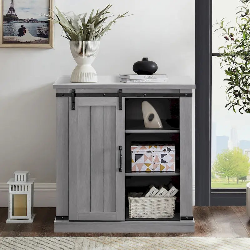 32-Zoll-kompakter TV-Ständer für 40-Zoll-Fernseher mit Scheunentür-Design – 32 Zoll breit