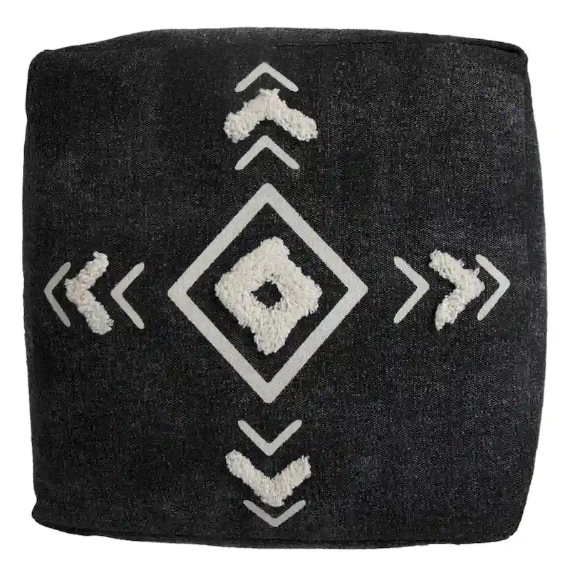 Pouf noir HomeRoots 18 en 100 % coton