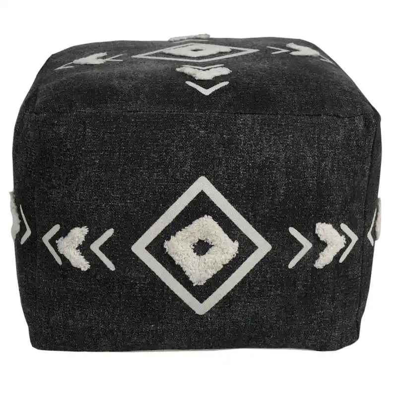 Pouf noir HomeRoots 18 en 100 % coton