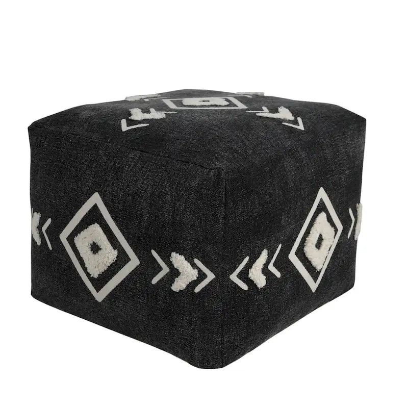 Pouf noir HomeRoots 18 en 100 % coton