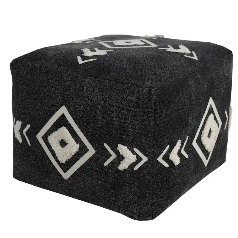 Pouf noir HomeRoots 18 en 100 % coton