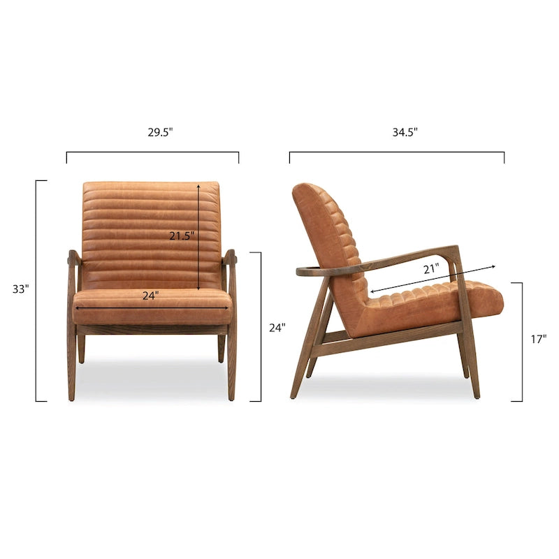 Poltrona lounge Rowan di Poly & Bark — vera pelle italiana pieno fiore