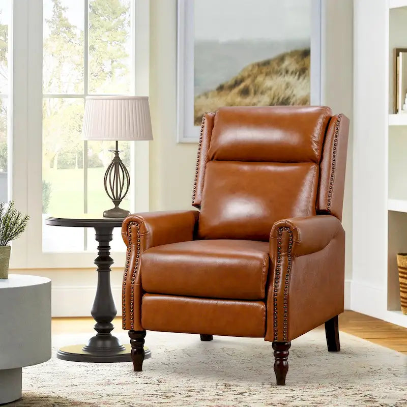 Sillón reclinable ajustable COZYMAN de cuero genuino con respaldo abatible y cómodos brazos para sala
