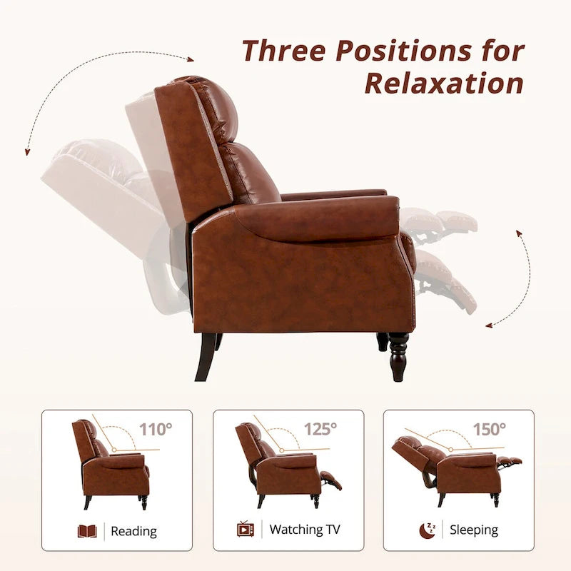 COZYMAN verstellbarer Relaxsessel aus echtem Leder mit Push-Back-Funktion und bequemen Armlehnen für das Wohnzimmer