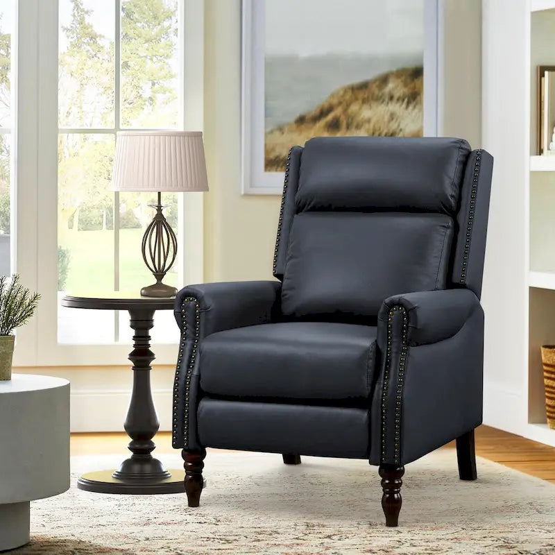 COZYMAN verstellbarer Relaxsessel aus echtem Leder mit Push-Back-Funktion und bequemen Armlehnen für das Wohnzimmer