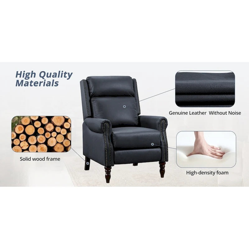 COZYMAN verstellbarer Relaxsessel aus echtem Leder mit Push-Back-Funktion und bequemen Armlehnen für das Wohnzimmer