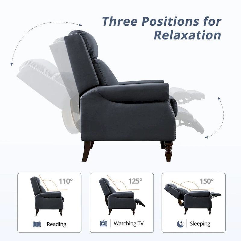 COZYMAN verstellbarer Relaxsessel aus echtem Leder mit Push-Back-Funktion und bequemen Armlehnen für das Wohnzimmer