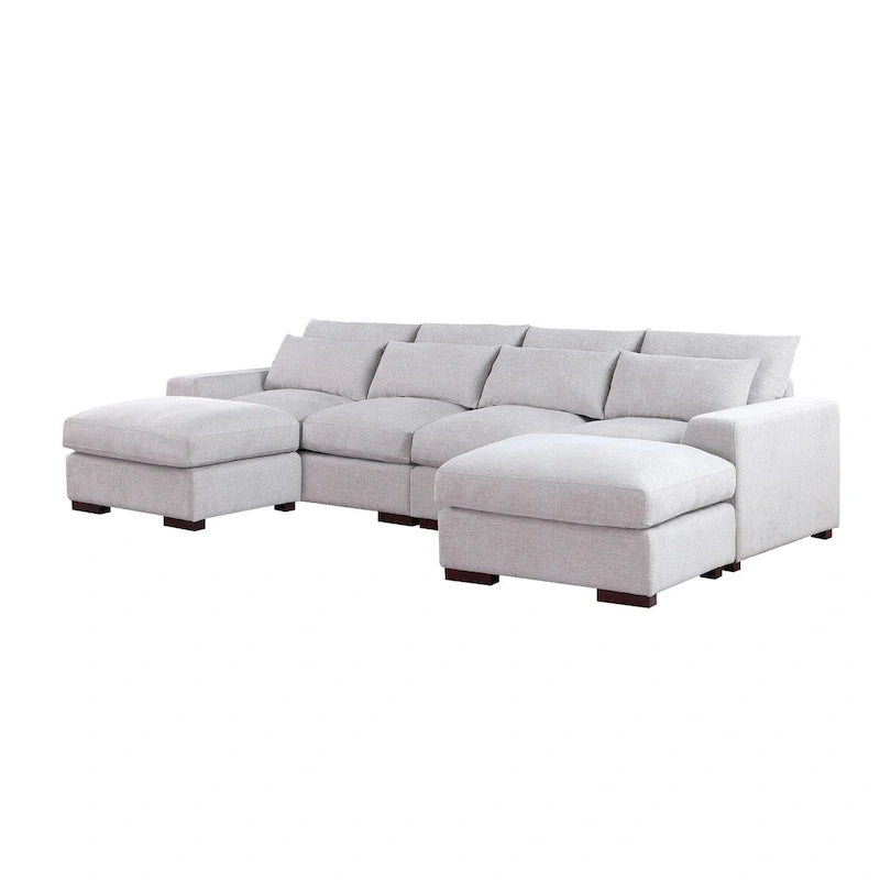 Canapé modulaire Tatman en mélange de lin avec deux poufs - 123.24W x 37.8D x 34.25H