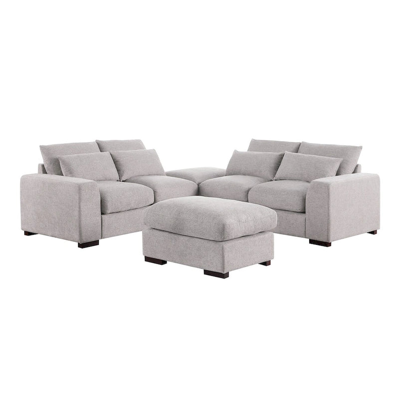 Canapé modulaire Tatman en mélange de lin avec deux poufs - 123.24W x 37.8D x 34.25H
