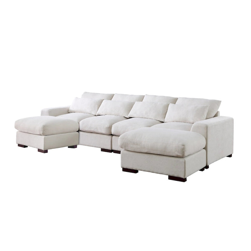 Canapé modulaire Tatman en mélange de lin avec deux poufs - 123.24W x 37.8D x 34.25H