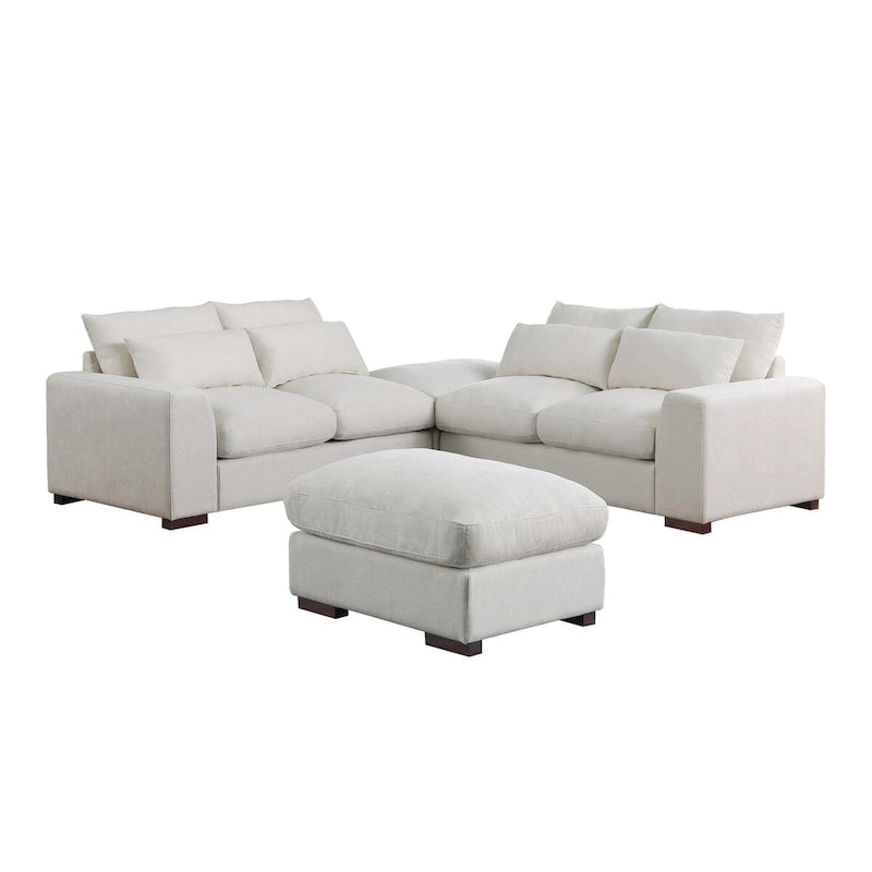 Canapé modulaire Tatman en mélange de lin avec deux poufs - 123.24W x 37.8D x 34.25H