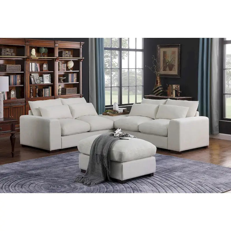 Canapé modulaire Tatman en mélange de lin avec deux poufs - 123.24W x 37.8D x 34.25H