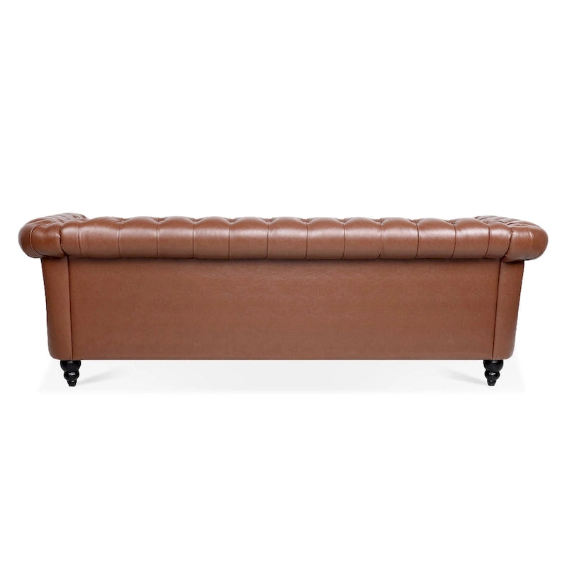 Klassisch elegantes 84.65-Dreisitzer-Chesterfield-Sofa mit gerollten Armlehnen aus PU-Leder – stabile Birkenbeine, weiche Polsterung