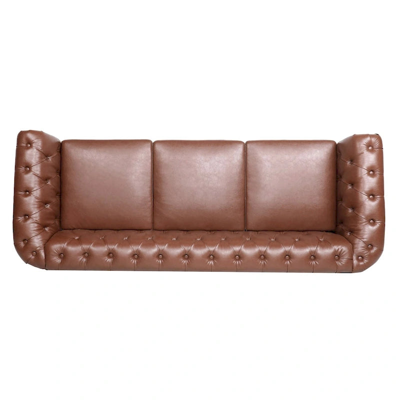 Klassisch elegantes 84.65-Dreisitzer-Chesterfield-Sofa mit gerollten Armlehnen aus PU-Leder – stabile Birkenbeine, weiche Polsterung