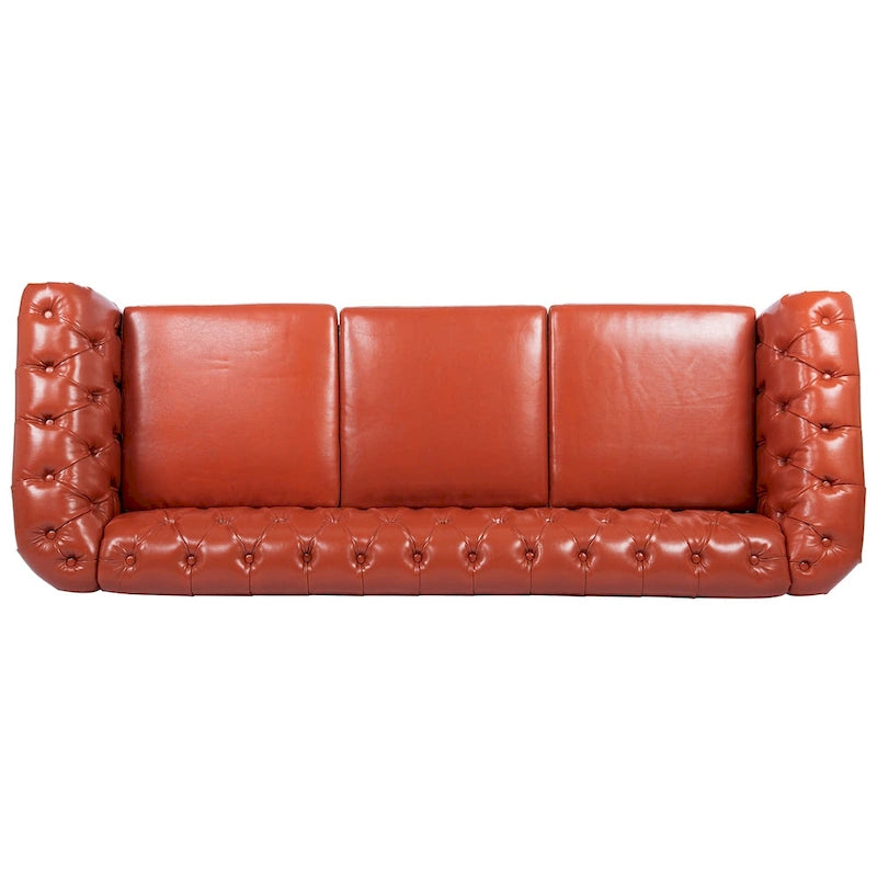 Klassisch elegantes 84.65-Dreisitzer-Chesterfield-Sofa mit gerollten Armlehnen aus PU-Leder – stabile Birkenbeine, weiche Polsterung