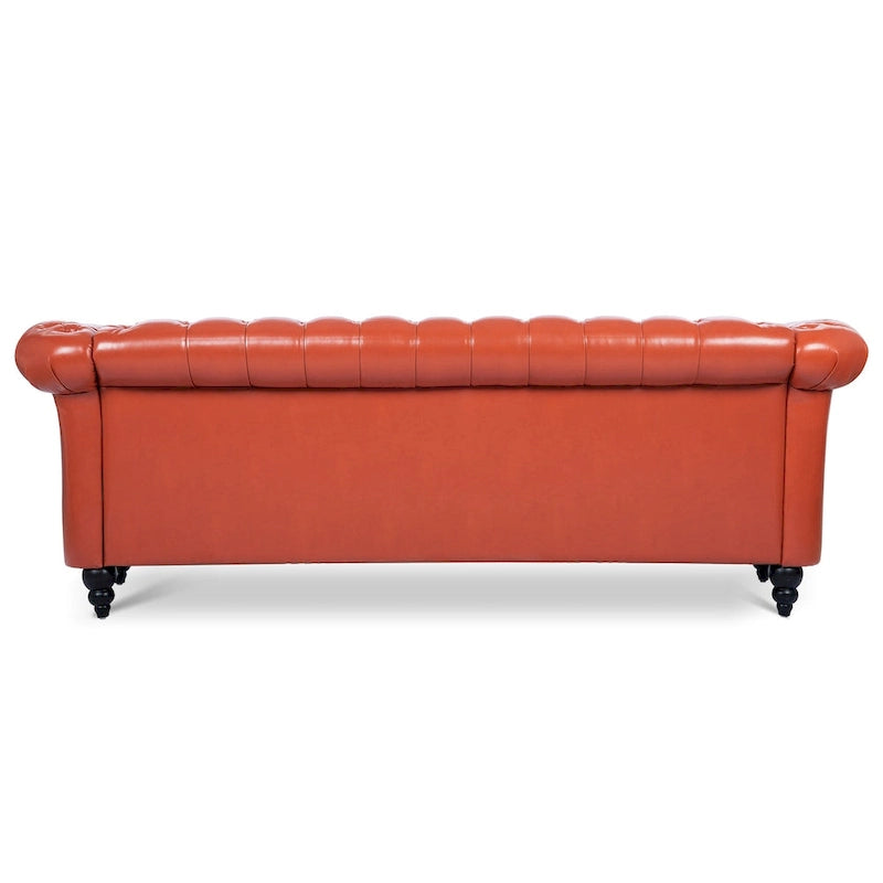 Klassisch elegantes 84.65-Dreisitzer-Chesterfield-Sofa mit gerollten Armlehnen aus PU-Leder – stabile Birkenbeine, weiche Polsterung