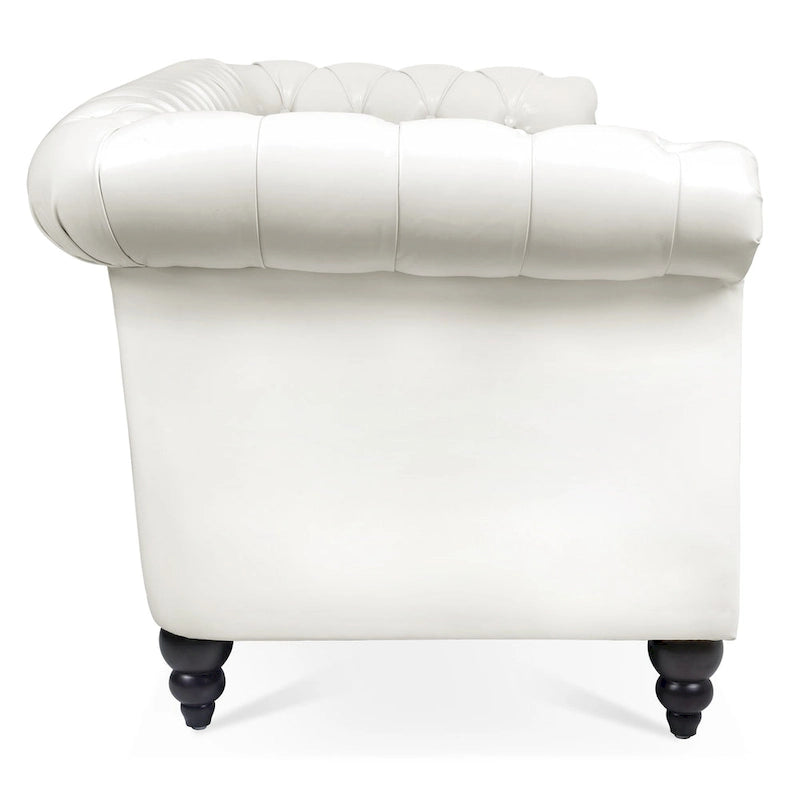 Klassisch elegantes 84.65-Dreisitzer-Chesterfield-Sofa mit gerollten Armlehnen aus PU-Leder – stabile Birkenbeine, weiche Polsterung