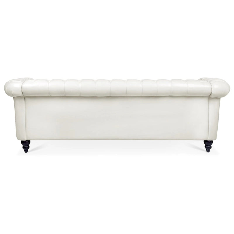 Klassisch elegantes 84.65-Dreisitzer-Chesterfield-Sofa mit gerollten Armlehnen aus PU-Leder – stabile Birkenbeine, weiche Polsterung