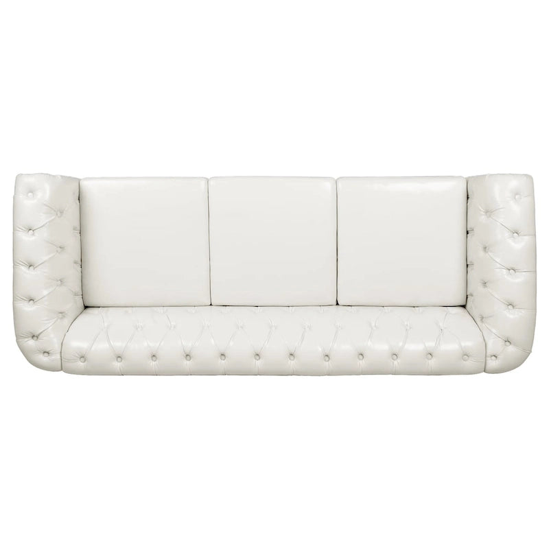 Klassisch elegantes 84.65-Dreisitzer-Chesterfield-Sofa mit gerollten Armlehnen aus PU-Leder – stabile Birkenbeine, weiche Polsterung