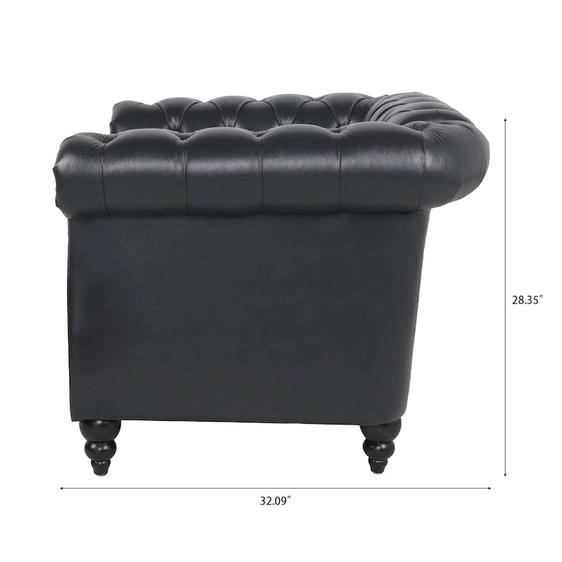 Klassisch elegantes 84.65-Dreisitzer-Chesterfield-Sofa mit gerollten Armlehnen aus PU-Leder – stabile Birkenbeine, weiche Polsterung