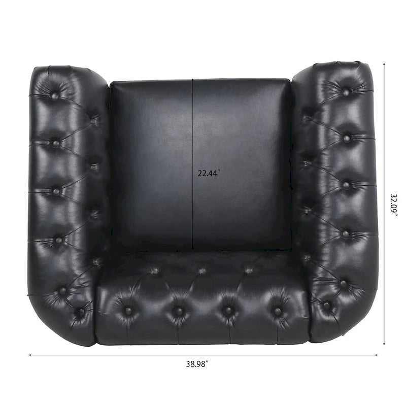 Klassisch elegantes 84.65-Dreisitzer-Chesterfield-Sofa mit gerollten Armlehnen aus PU-Leder – stabile Birkenbeine, weiche Polsterung