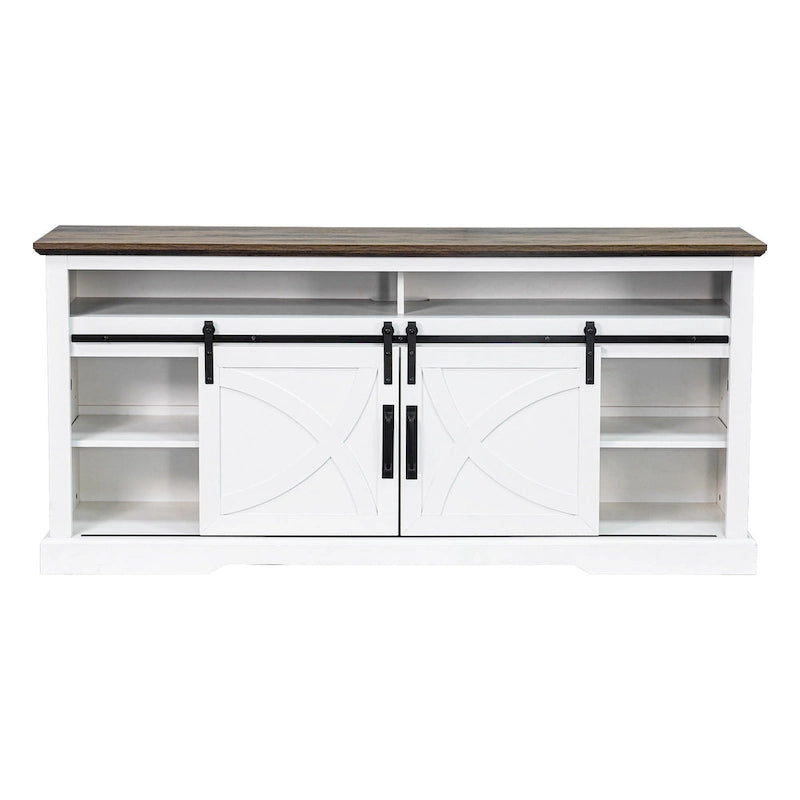 Meuble TV rustique de 68 pouces avec portes coulissantes de grange, console TV blanche pour téléviseurs de 80 pouces