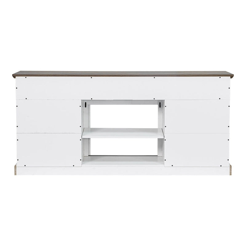 Meuble TV rustique de 68 pouces avec portes coulissantes de grange, console TV blanche pour téléviseurs de 80 pouces
