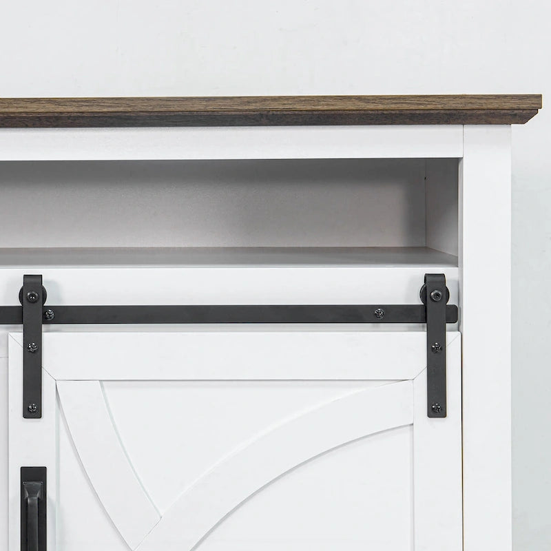 Meuble TV rustique de 68 pouces avec portes coulissantes de grange, console TV blanche pour téléviseurs de 80 pouces