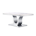 White Coffee Table with Stainless Steel Silver U Base and 48 smooth white textured top For Living Room