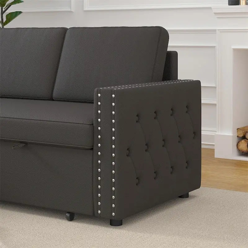 85 3-Sitzer-Schlafsofa mit Stauraum und Récamiere, Zugband und Kupfernägeln